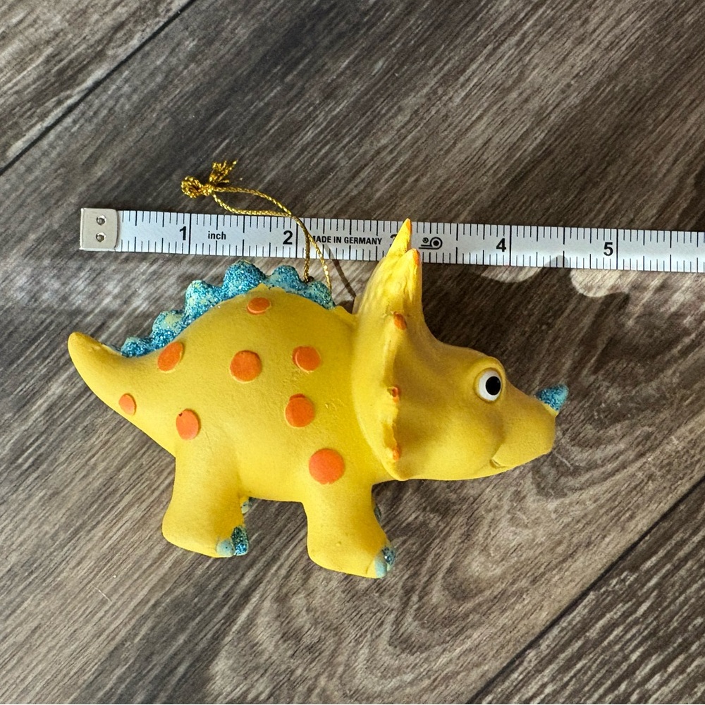 Yellow Dinosaur Ornament with Orange Polka Dots